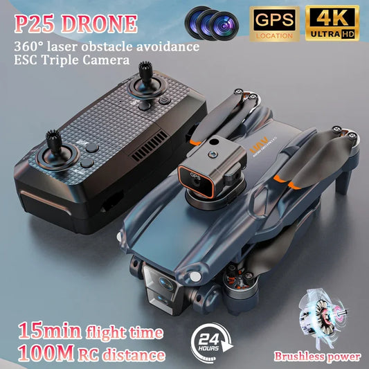 JHD P25 FPV Drone 4K ESC Three Camera GPS Wi-Fi 360 Laser Obstacle Avoidance Brushless Foldable Quadcopter Professional Kids